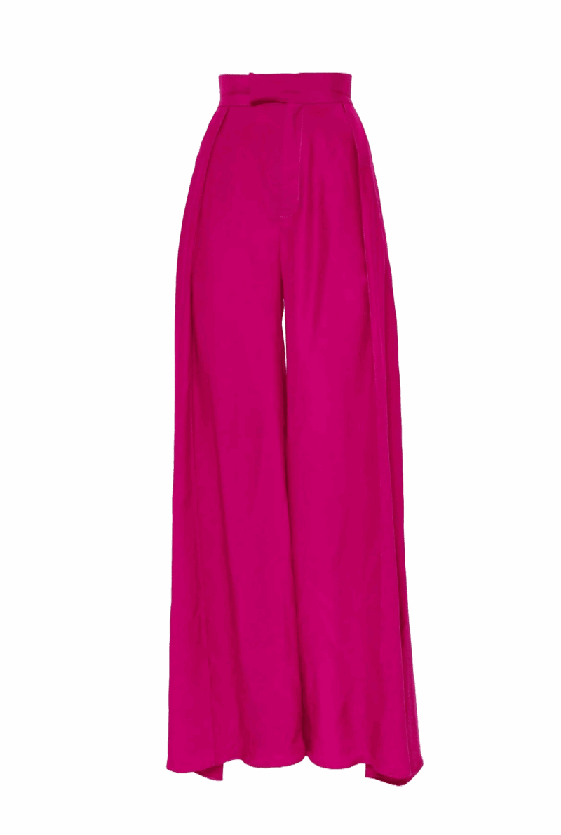 Pantalón palazzo de talle alto en vibrante fucsia, confeccionado en un tejido ligero y fluido que aporta movimiento y elegancia