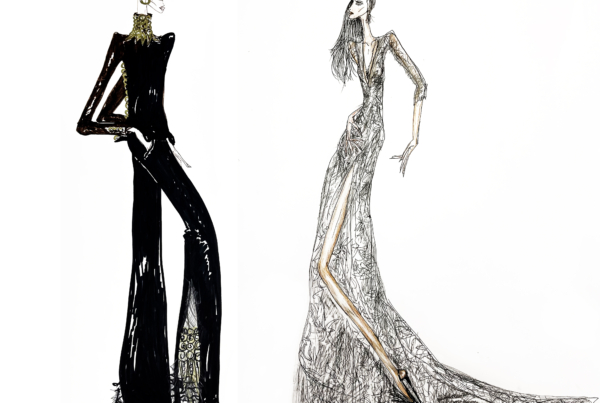 Proceso creativo de un vestido Malne en atelier de Madrid, bocetos y patronaje artesanal de moda de autor