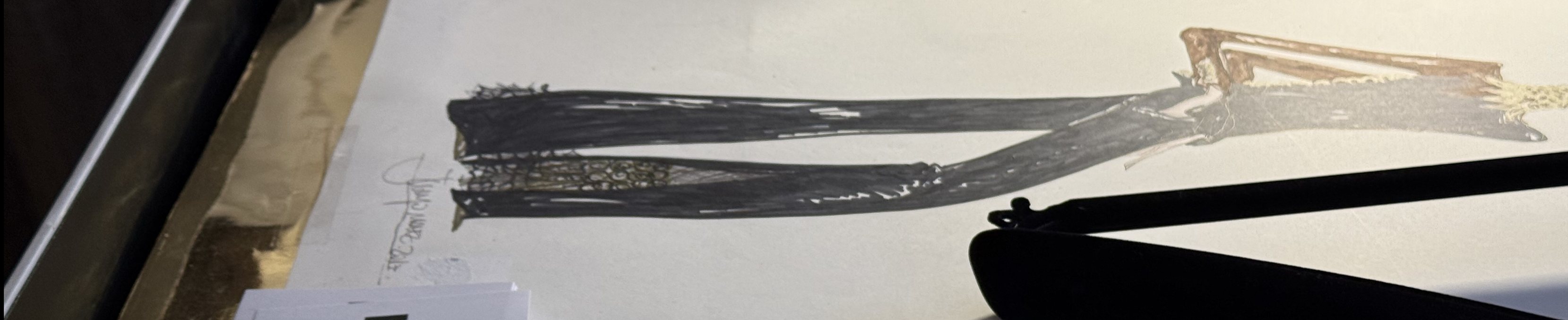 Fashion sketch on the work table at the Malne atelier